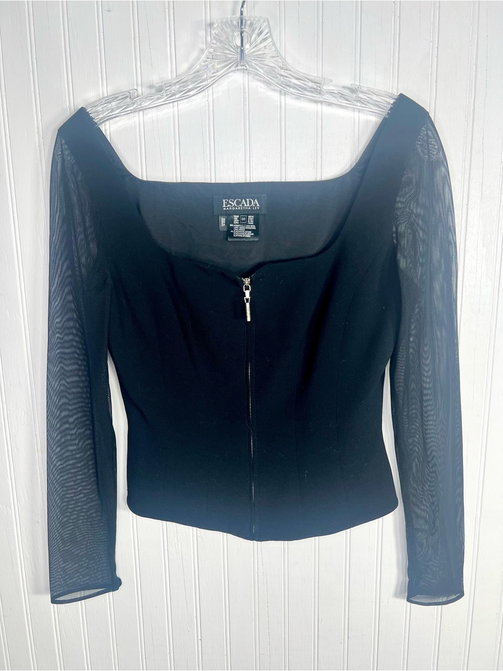 Escada Sheer Sleeve Zip Up Top - Picture 3 of 7